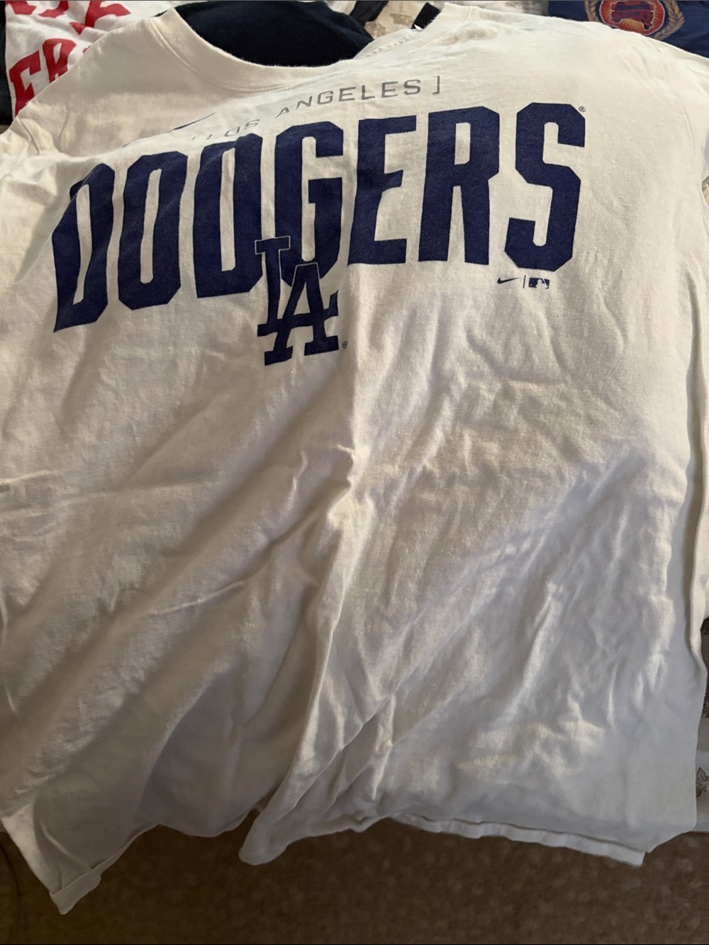 Nike White Los Angeles Dodgers Navy Graphic Tee